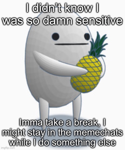 I didn’t know I was so damn sensitive; Imma take a break, I might stay in the memechats while I do something else | made w/ Imgflip meme maker