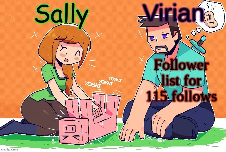 Virian and Sally shared temp | Follower list for 115 follows | image tagged in virian and sally shared temp | made w/ Imgflip meme maker