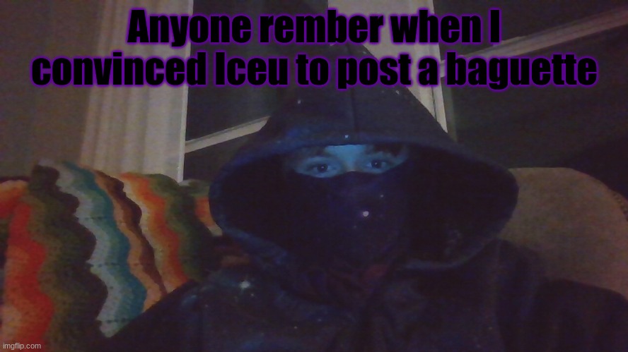 Virian hacker | Anyone rember when I convinced Iceu to post a baguette | image tagged in virian hacker | made w/ Imgflip meme maker