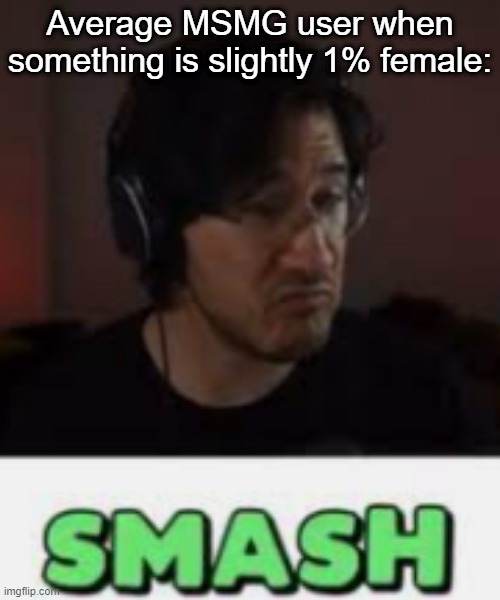 Yall's horniness shows no bounds | Average MSMG user when something is slightly 1% female: | image tagged in markiplier smash | made w/ Imgflip meme maker