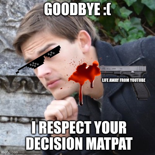 Sad | GOODBYE :(; LIFE AWAY FROM YOUTUBE; I RESPECT YOUR DECISION MATPAT | image tagged in matpat,goodbye,sad | made w/ Imgflip meme maker