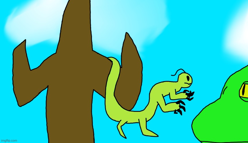 male treegrazer finds something on a barren trident tree (treegrazers made by @PaleoGoji) | made w/ Imgflip meme maker