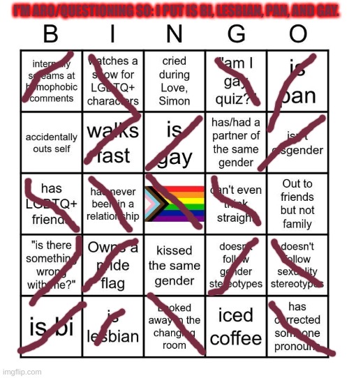I'm questioning my sexuality and I'm gender fluid, mainly referred to as she/her but idc if you use "she/her, they/them, or he/h | I'M ARO/QUESTIONING SO: I PUT IS BI, LESBIAN, PAN, AND GAY. | image tagged in mmm yes non hetero bingo,i drink sweet tea not iced coffe | made w/ Imgflip meme maker
