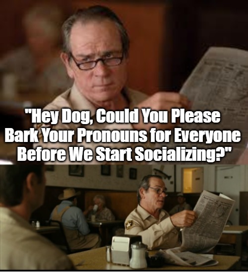 Tommy Explains | "Hey Dog, Could You Please 

Bark Your Pronouns for Everyone 

Before We Start Socializing?" | image tagged in tommy explains | made w/ Imgflip meme maker