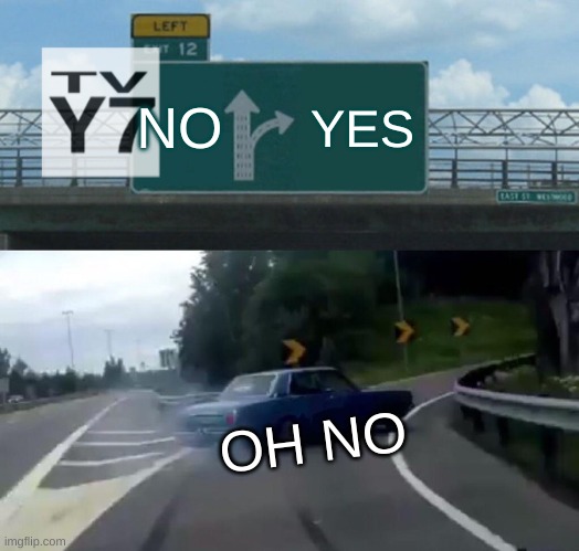 TV RATING  TV-Y7 | NO; YES; OH NO | image tagged in tv-y7,tv rating,fun | made w/ Imgflip meme maker