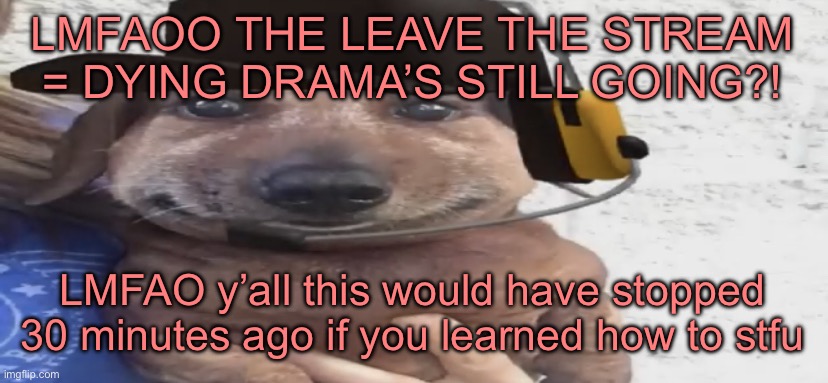 chucklenuts | LMFAOO THE LEAVE THE STREAM = DYING DRAMA’S STILL GOING?! LMFAO y’all this would have stopped 30 minutes ago if you learned how to stfu | image tagged in chucklenuts | made w/ Imgflip meme maker