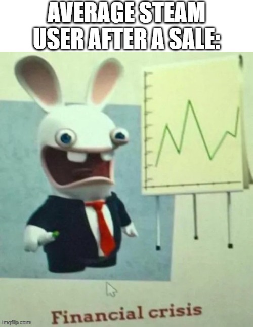 AVERAGE STEAM USER AFTER A SALE: | image tagged in blank white template,financial crisis | made w/ Imgflip meme maker