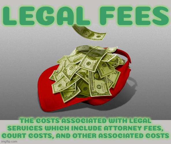 LEGAL FEES | LEGAL FEES; THE COSTS ASSOCIATED WITH LEGAL SERVICES WHICH INCLUDE ATTORNEY FEES, COURT COSTS, AND OTHER ASSOCIATED COSTS | image tagged in legal fees,court costs,attorney fees,costs of proceedings,legal expenses,bond | made w/ Imgflip meme maker