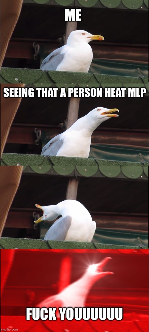 Inhaling Seagull Meme | ME SEEING THAT A PERSON HEAT MLP FUCK YOUUUUUU | image tagged in memes,inhaling seagull | made w/ Imgflip meme maker