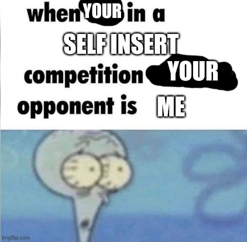 Your never gonna win because I self inserted a lot! | YOUR; SELF INSERT; YOUR; ME | image tagged in whe i'm in a competition and my opponent is | made w/ Imgflip meme maker