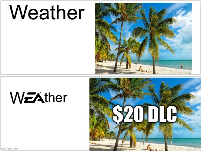 ea weather | Weather; $20 DLC; W; ther | image tagged in memes,blank comic panel 2x2 | made w/ Imgflip meme maker
