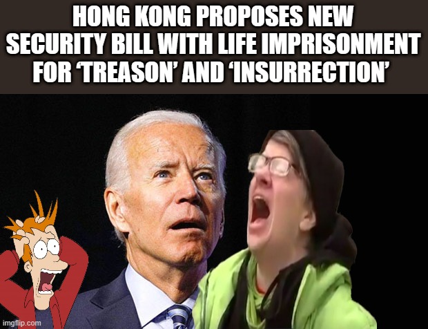YOU HEAR THAT JOE ? | HONG KONG PROPOSES NEW SECURITY BILL WITH LIFE IMPRISONMENT FOR ‘TREASON’ AND ‘INSURRECTION’ | image tagged in confused joe biden,democrats,traitors | made w/ Imgflip meme maker