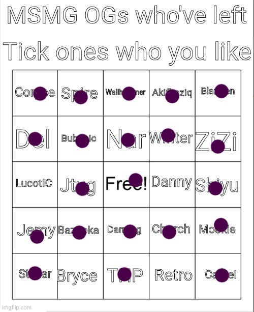 Og bingo | image tagged in msmg ogs who've left bingo,salutes to them leaving | made w/ Imgflip meme maker