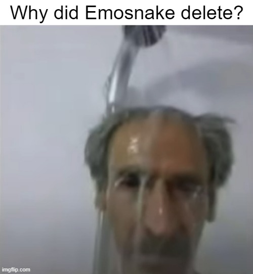 Old Man Slime Shower | Why did Emosnake delete? | image tagged in old man slime shower | made w/ Imgflip meme maker