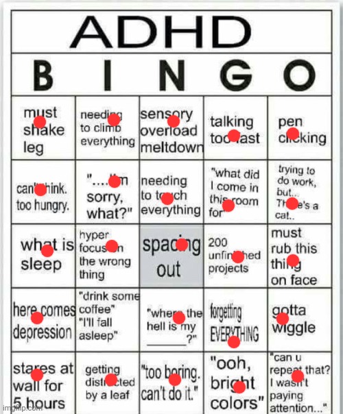 adhd bingo | image tagged in adhd bingo | made w/ Imgflip meme maker