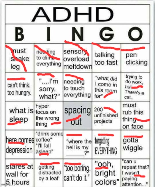 I actually do have it BTW | image tagged in adhd bingo | made w/ Imgflip meme maker