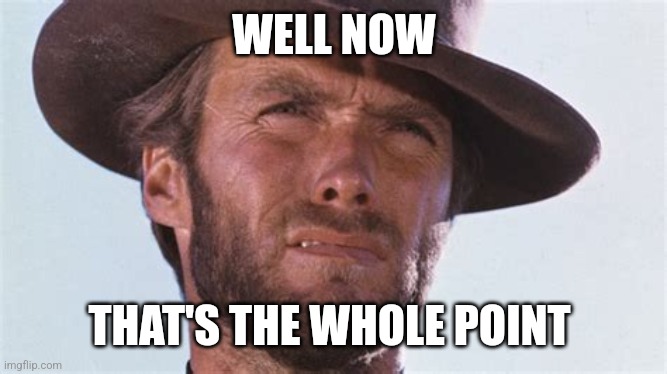That's the point | WELL NOW; THAT'S THE WHOLE POINT | image tagged in clint eastwood | made w/ Imgflip meme maker