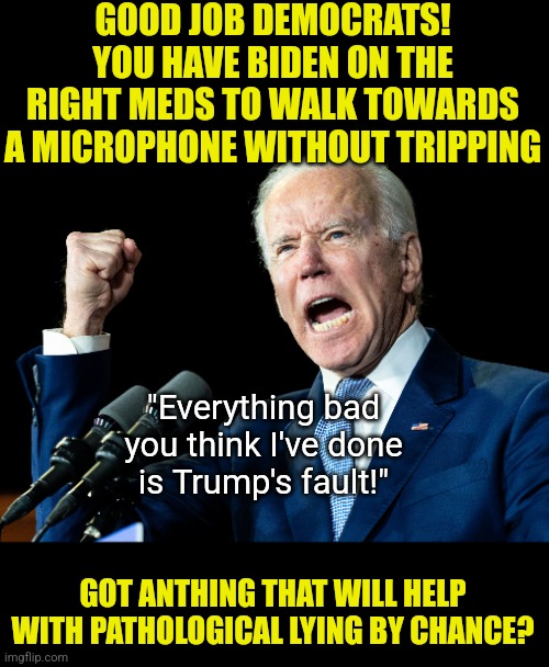 Biden's Hate of the Union speech checked all the boxes...... too bad they were boxes like "Lie" "Blame Everyone Else" | GOOD JOB DEMOCRATS! YOU HAVE BIDEN ON THE RIGHT MEDS TO WALK TOWARDS A MICROPHONE WITHOUT TRIPPING; "Everything bad you think I've done is Trump's fault!"; GOT ANTHING THAT WILL HELP WITH PATHOLOGICAL LYING BY CHANCE? | image tagged in joe biden's fist,state of the union,democratic party,task failed successfully,liberal logic,biased media | made w/ Imgflip meme maker