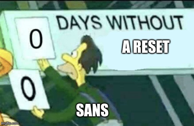 resets every day | A RESET; SANS | image tagged in 0 days without lenny simpsons | made w/ Imgflip meme maker