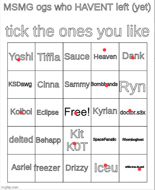 msmg ogs who havent left bingo | image tagged in msmg ogs who havent left bingo | made w/ Imgflip meme maker