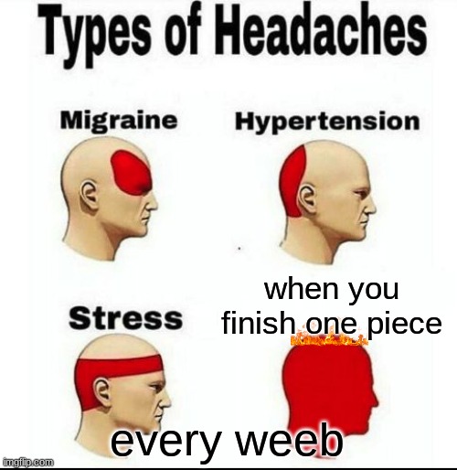 Types of Headaches meme | when you finish one piece; every weeb | image tagged in types of headaches meme | made w/ Imgflip meme maker