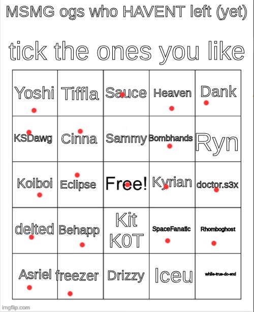 msmg ogs who havent left bingo | image tagged in msmg ogs who havent left bingo | made w/ Imgflip meme maker