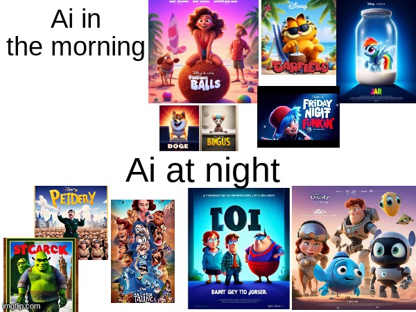 AI generated Disney posters be like | Ai in the morning; Ai at night | image tagged in ai meme,disney,task failed successfully | made w/ Imgflip meme maker