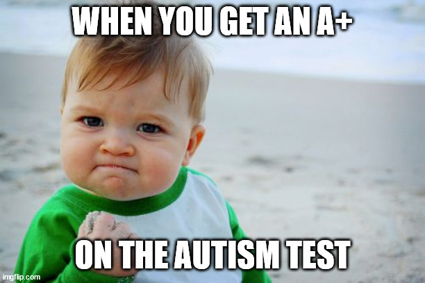 Autism test | WHEN YOU GET AN A+; ON THE AUTISM TEST | image tagged in autism memes,autism test memes,sarcastic memes | made w/ Imgflip meme maker