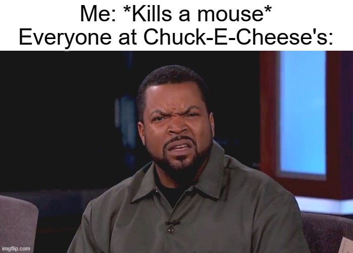 very horrible meme | Me: *Kills a mouse*
Everyone at Chuck-E-Cheese's: | image tagged in really ice cube | made w/ Imgflip meme maker