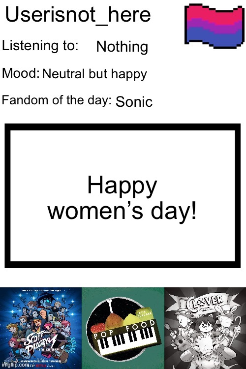 LESGO | Nothing; Neutral but happy; Sonic; Happy women’s day! | image tagged in new announcement template,international women's day | made w/ Imgflip meme maker