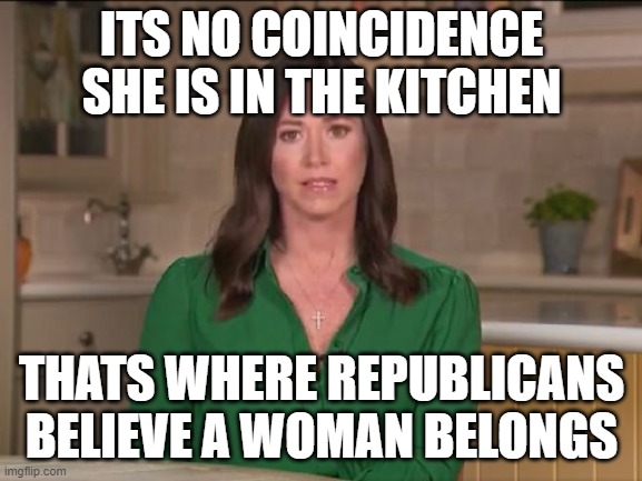 ITS NO COINCIDENCE SHE IS IN THE KITCHEN; THATS WHERE REPUBLICANS BELIEVE A WOMAN BELONGS | made w/ Imgflip meme maker
