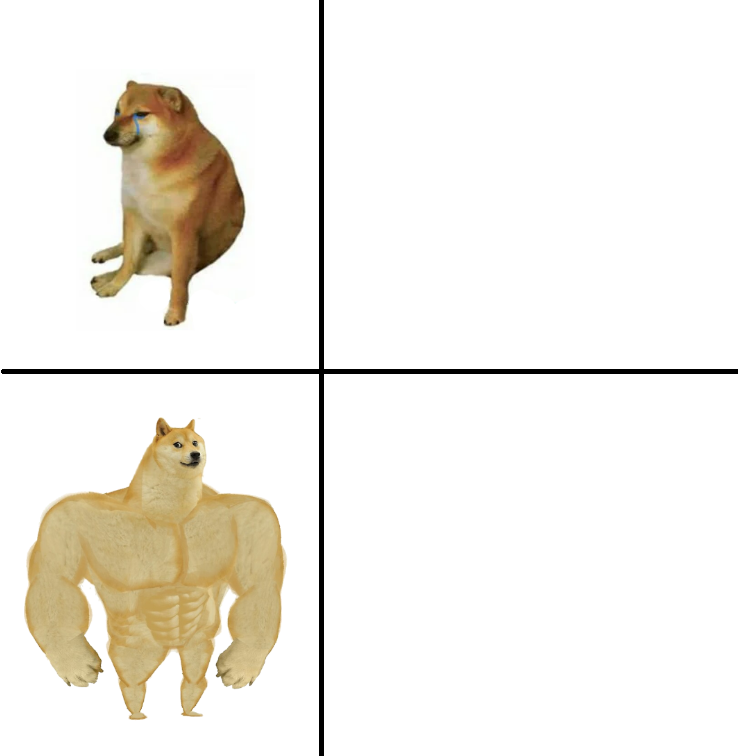 High Quality Buff doge vs. Cheems vertical Blank Meme Template