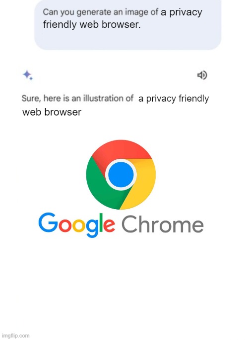 Google Gemini Hallucinating Again | a privacy; friendly web browser. a privacy friendly; web browser | image tagged in gemini woke generator,google,privacy | made w/ Imgflip meme maker