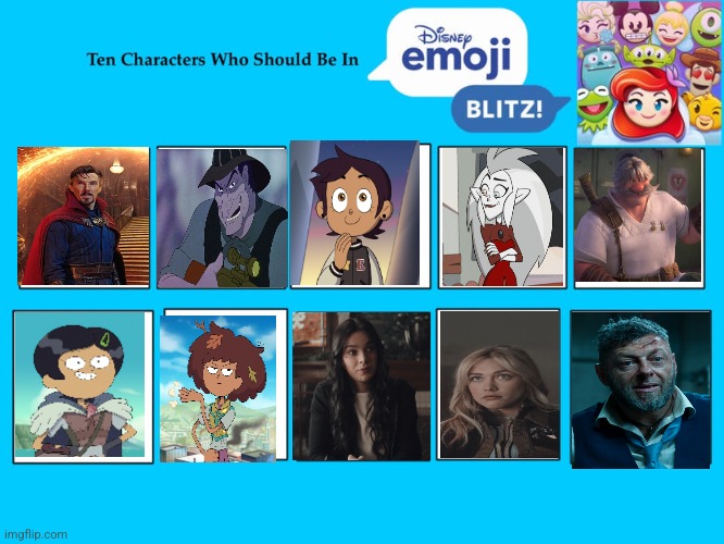 Ten Characters I want in Disney Emoji Blitz | image tagged in ten characters i want in disney emoji blitz | made w/ Imgflip meme maker