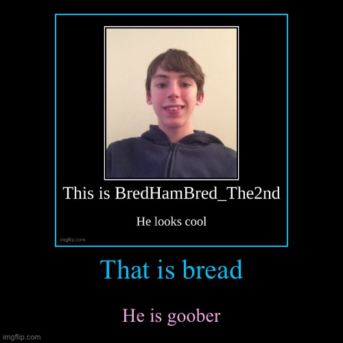 That is bread | He is goober | image tagged in funny,demotivationals | made w/ Imgflip demotivational maker