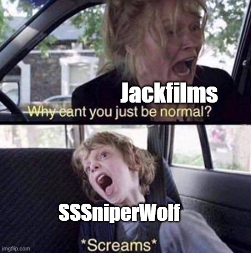 ... | Jackfilms; SSSniperWolf | image tagged in why can't you just be normal | made w/ Imgflip meme maker