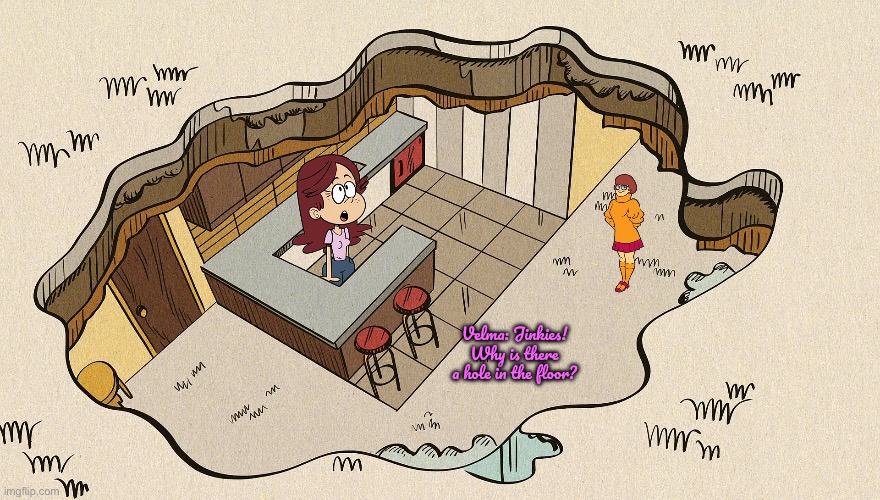 Velma Finds a Hole in the Floor | Velma: Jinkies! Why is there a hole in the floor? | image tagged in scooby doo,velma,the loud house,nickelodeon,deviantart,cartoon network | made w/ Imgflip meme maker