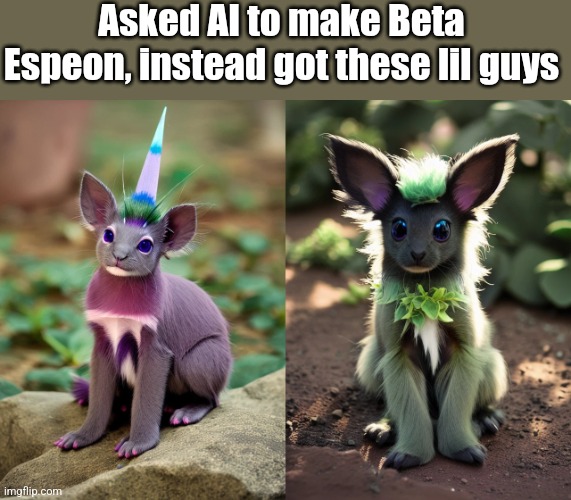 Why does one of them have human-ish toes- AGH | Asked AI to make Beta Espeon, instead got these lil guys | image tagged in toes | made w/ Imgflip meme maker
