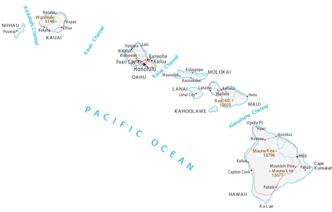 Map of Hawaii - Islands and Cities - GIS Geography Blank Meme Template