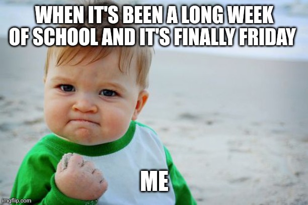 Success Kid Original | WHEN IT'S BEEN A LONG WEEK OF SCHOOL AND IT'S FINALLY FRIDAY; ME | image tagged in memes,success kid original | made w/ Imgflip meme maker