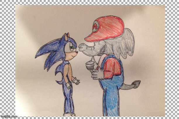 Sonic and Elephant Mario | image tagged in free,super mario,sonic the hedgehog,crossover,fanart | made w/ Imgflip meme maker