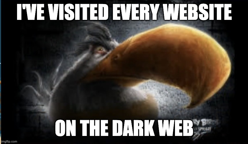 Realistic Mighty Eagle | I'VE VISITED EVERY WEBSITE; ON THE DARK WEB | image tagged in realistic mighty eagle | made w/ Imgflip meme maker