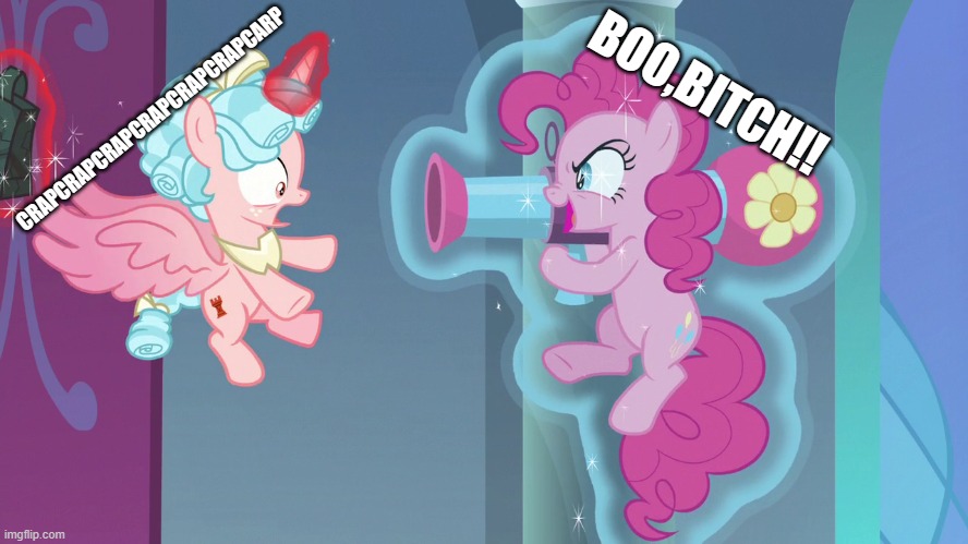 Pinkie Pie said, "Surprise attack!" | CRAPCRAPCRAPCRAPCRAPCRAPCARP; BOO,BITCH!! | image tagged in pinkie pie said surprise attack | made w/ Imgflip meme maker