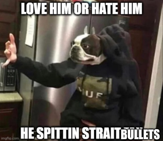 Love Him or hate him he spittin strait fax | BULLETS | image tagged in love him or hate him he spittin strait fax | made w/ Imgflip meme maker