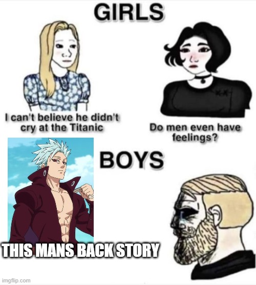 mainly the beast man part is what got me (his childhood) | THIS MANS BACK STORY | image tagged in do men even have feelings | made w/ Imgflip meme maker