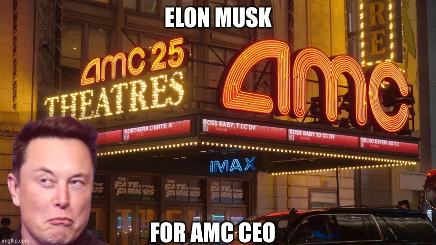 Elon Musk AMC CEO | ELON MUSK; FOR AMC CEO | image tagged in moass amc,elon musk,ceo,amc,modern,upgrade | made w/ Imgflip meme maker
