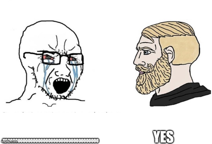 no title | YES; NOOOOOOOOOOOOOOOOOOOOOOOOOOOOOOOOOOOOO | image tagged in soyboy vs yes chad | made w/ Imgflip meme maker