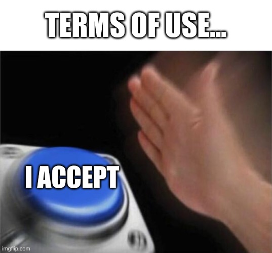 Blank Nut Button | TERMS OF USE... I ACCEPT | image tagged in memes,blank nut button | made w/ Imgflip meme maker
