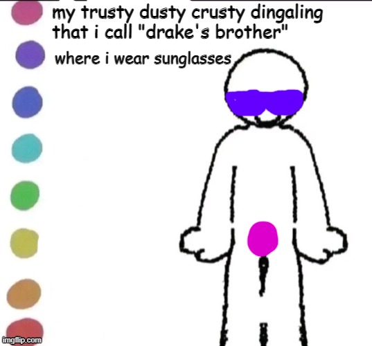 share your story | my trusty dusty crusty dingaling
that i call "drake's brother" where i wear sunglasses | image tagged in share your story | made w/ Imgflip meme maker