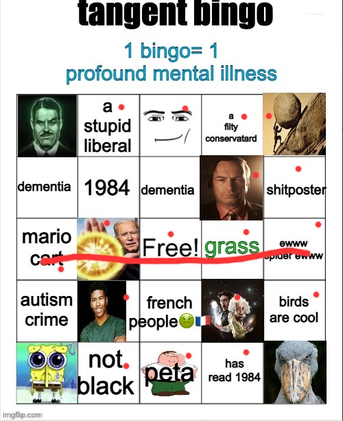 the first bingo I ever got :D | image tagged in tangent bingo | made w/ Imgflip meme maker
